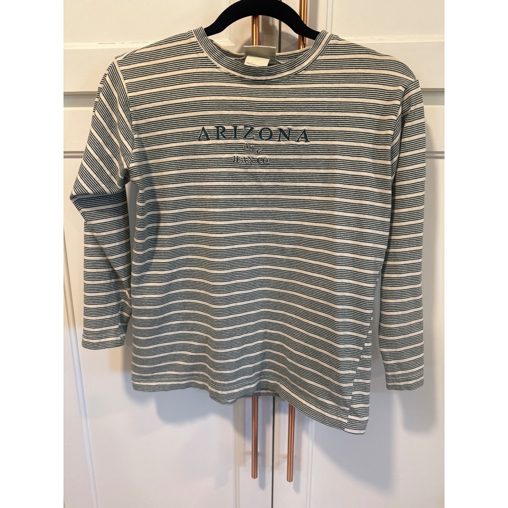 Vintage Arizona Jean Co Striped grunge Sleeve T-Shirt Navy White Embroidered M